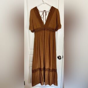 Wishlist Brown Maxi Dress with Lace Detail